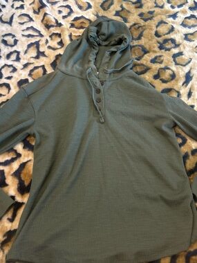 Time and Tru Olive Green Hooded Waffle Knit Pullover Sweater